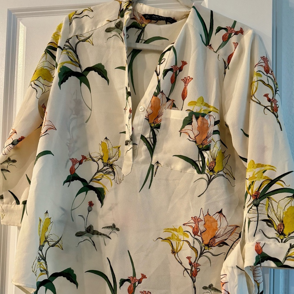 ZARA LONG SLEEVE FLORAL BLOUSE